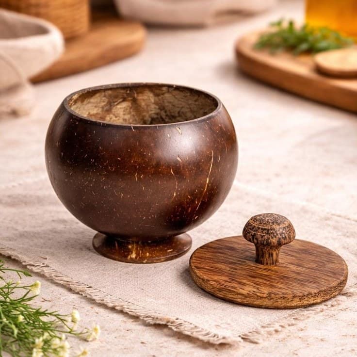 Coconut Shell Jar with Wooden Lid
