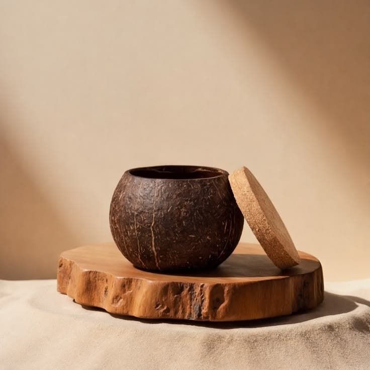 Coconut Shell Jar with Cork Lid