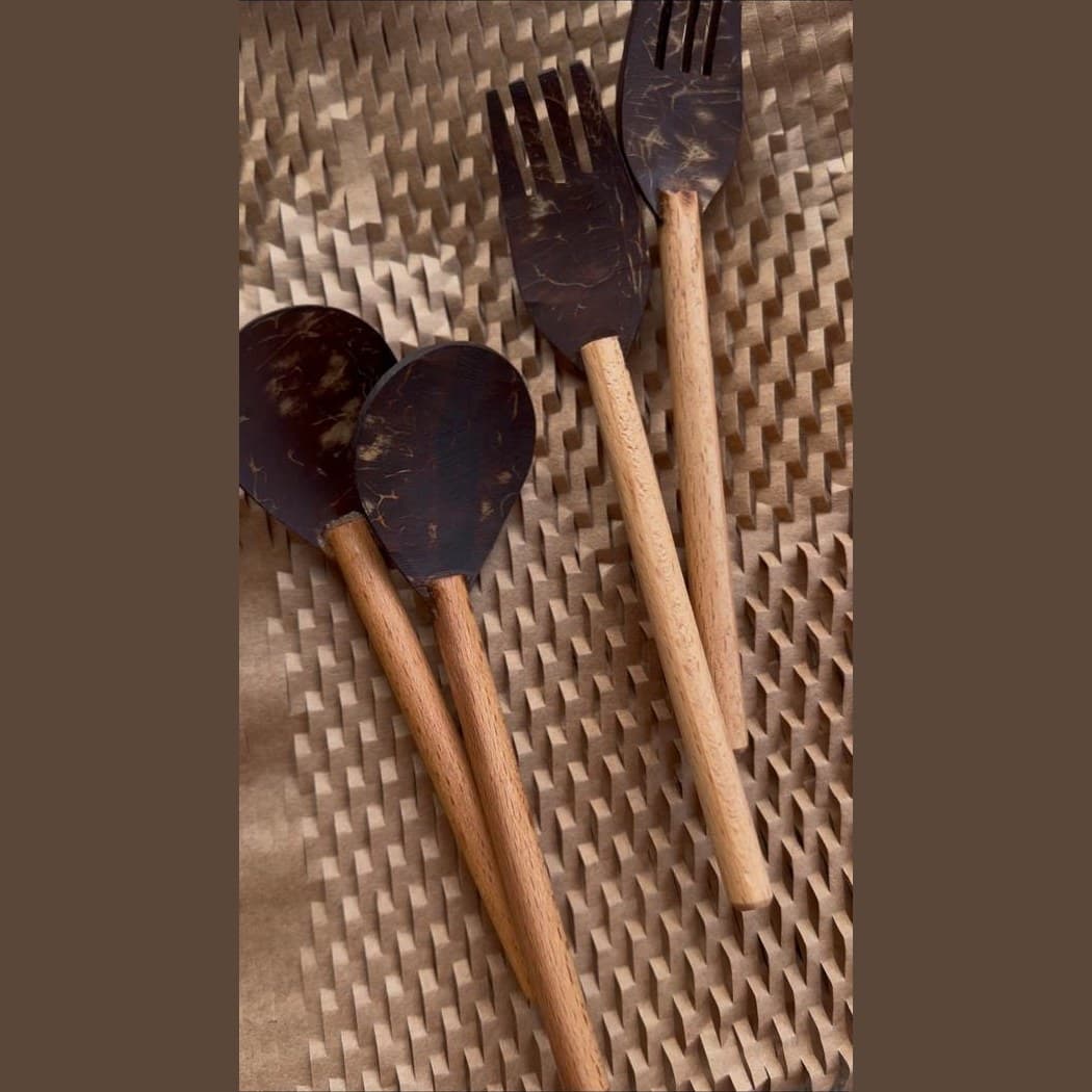 Coconut Shell Spoon & Fork — Set of 4