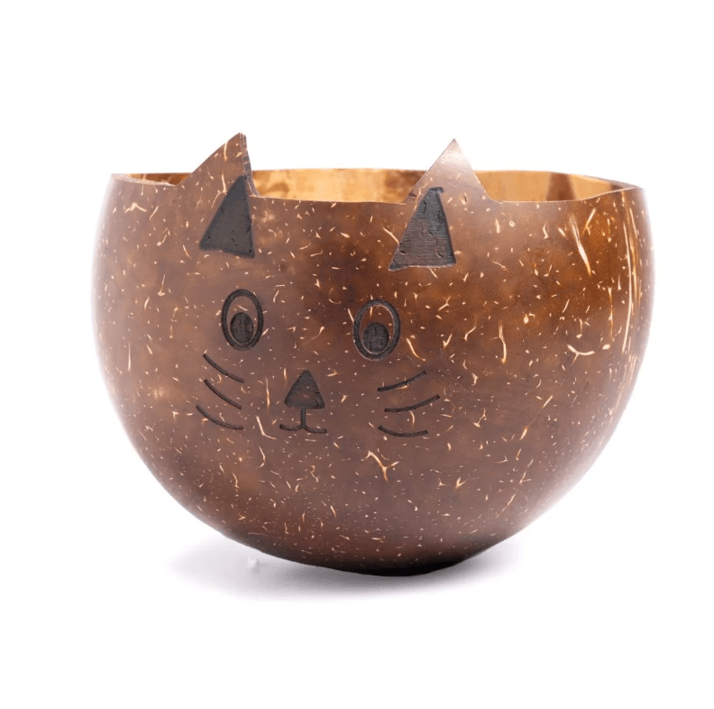 Thenga Story Cat-Shaped Coconut Shell Bowl for Kids – Cute Animal Design (Set of 1)
